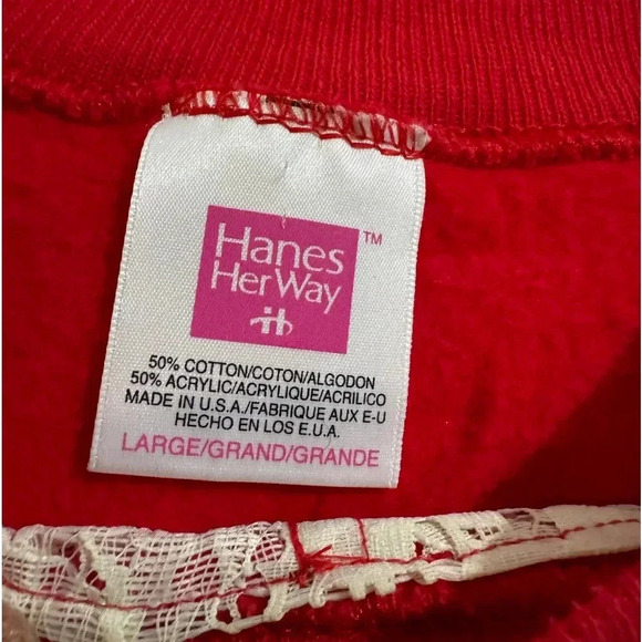 Vintage Hanes Ugly Christmas Sweatshirt Tacky Kitsch Granny Homemade Lace Bells - Picture 5 of 11